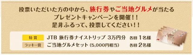 JTB旅行券3万円分が当たる!