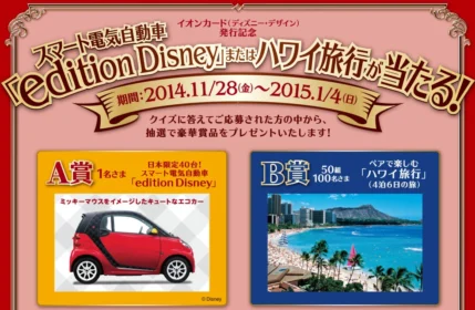 イオンカード ディズニー・デザイン 発行記念 スマート電気自動車またはハワイ旅行が当たる！｜暮らしのマネーサイト2