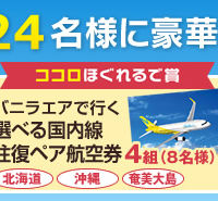北海道・沖縄・奄美大島から選ぶ、往復ペア航空券が当たる懸賞！
