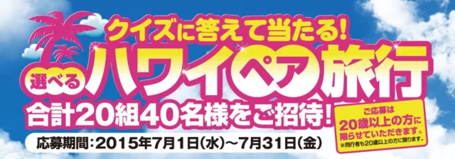 エディオンメンバーズサイト クイズに答えて当たる！選べるハワイペア旅行　合計20組40名様をご招待！