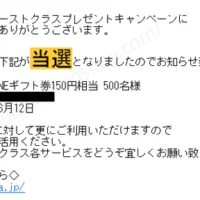 ファーストクラスプレゼントキャンペーンで「ギフト券150円分」が当選！