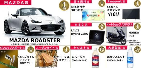 マツダのロードスターや、ホンダのPCX等が当たる車＆バイク懸賞！
