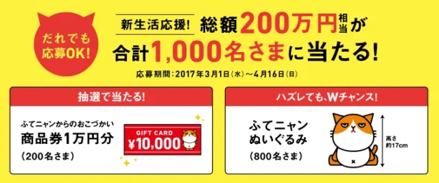 1万円分の商品券が200名様に当たる大量高額懸賞！