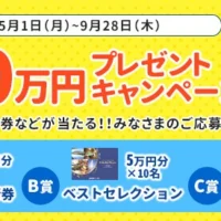 10万円の旅行券やカタログギフトなど、総額100万円プレゼントキャンペーン！