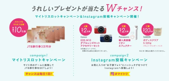 毎日応募できるスロットで、3万円分のJTB旅行券が当たるチャンス！