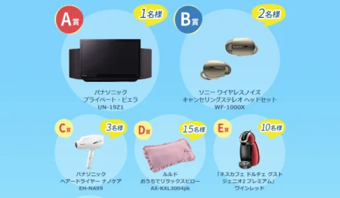 ポータブルTVやワイヤレスイヤホンが当たる豪華家電懸賞！