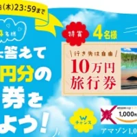 10万円分の旅行券が4名に当たる高額クイズ懸賞！