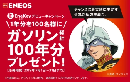 ガソリン1年分(16万円分)が100名に当たる高額懸賞!