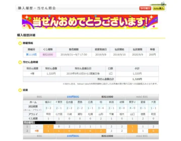 高額当選ならず…「toto BIG1000」の4等が当選！