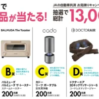 豪華家電が800名様に当たるJA自動車共済の見積もりキャンペーン！