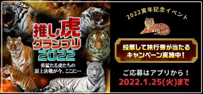 旅行券＆動物園入園券などが当たる2022推し虎グランプリ懸賞！