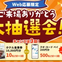 ホテル食事券1万円、クオカードペイが合計1,530名に当たる高額懸賞！