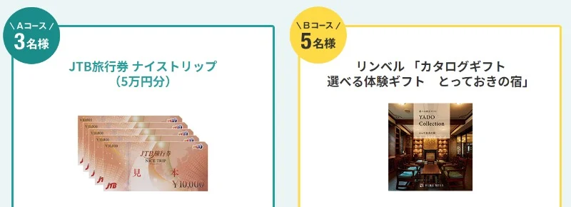 旅行券5万円分、宿泊ギフトが合計8名に当たる高額懸賞！