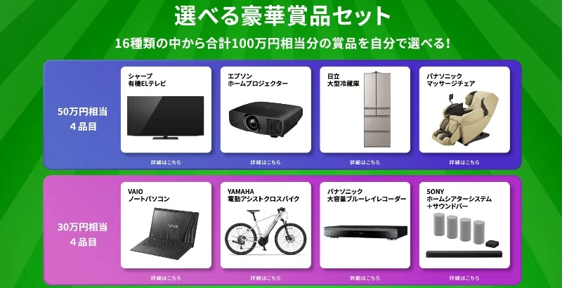 合計100万円相当の家電を選べるJRAの高額懸賞！