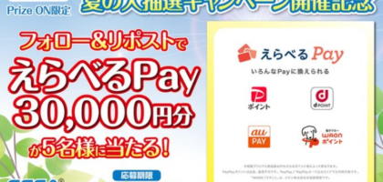 えらべるPay3万円分が応募したその場で当たるX懸賞！